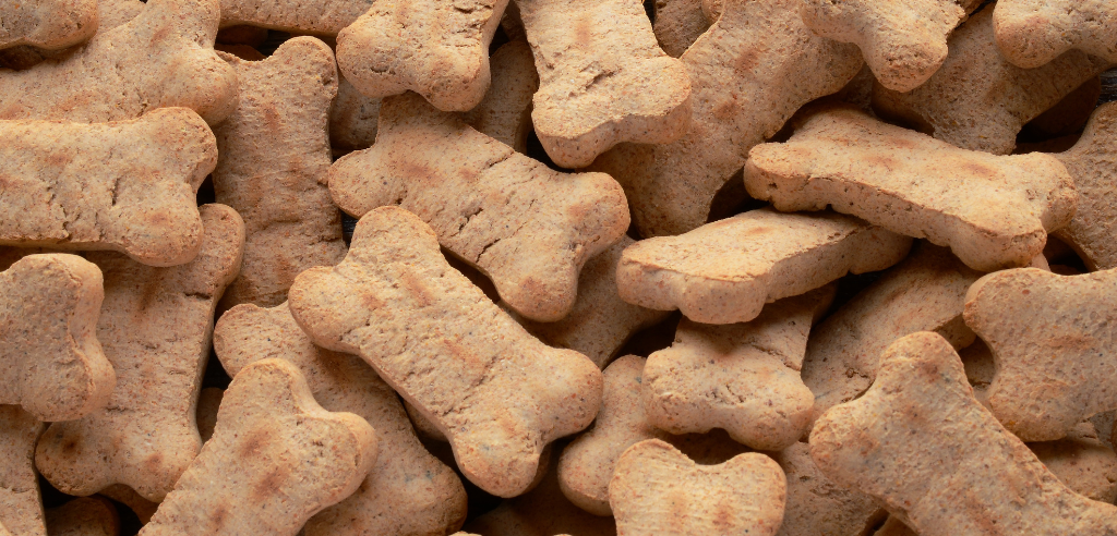 A close up of a pile of bone shaped dog treats